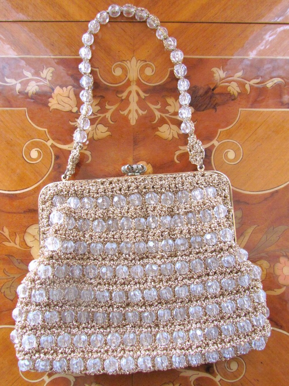 BEADED EVENING PURSE, 1940s -50s ELEGANT GLITTERY HANDLED BAG, BEAUTIFUL COND.